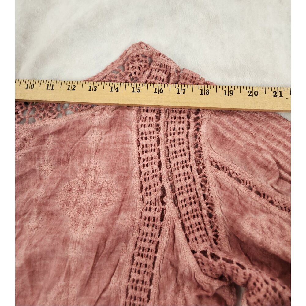 Democracy Womens Blouse M Pink Crochet Lace Boho Peasant Festival Top - Picture 8 of 10